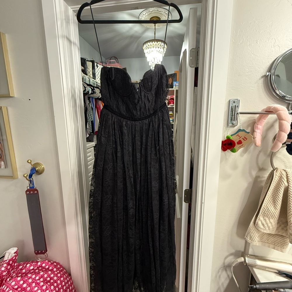 Elegant Black Lace Strapless Gown from REVOLVE
